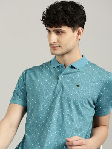 Image of JOVEN Mens Printed Polo Neck Half Sleeve Regular Fit Mercerised Cotton T-Shirt