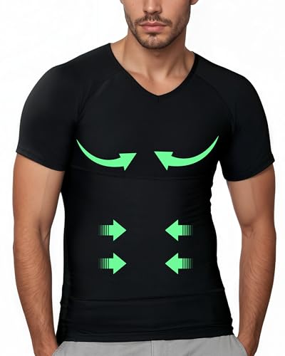 Compression Shirt Mens Short Sleeve Gynecomastia Undershirt Body Shaper Tummy Control Shapewear V Neck Slimming Vest