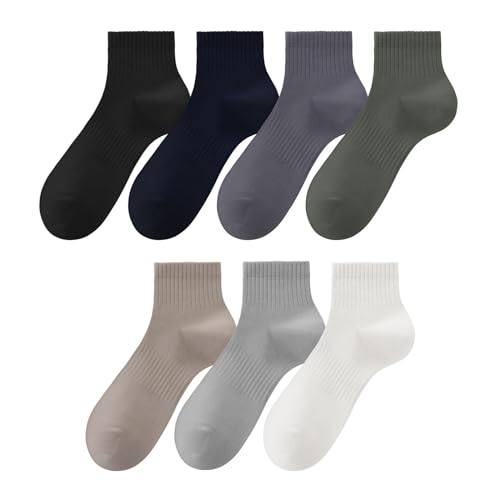 Unisex Moisture-Wicking Cotton Crew Socks 7-Pack – Non-Slip Cushioned Athletic Socks for Gym & Everyday, Multi-Color Pack (Fits Men 8-12/Women 10-13)