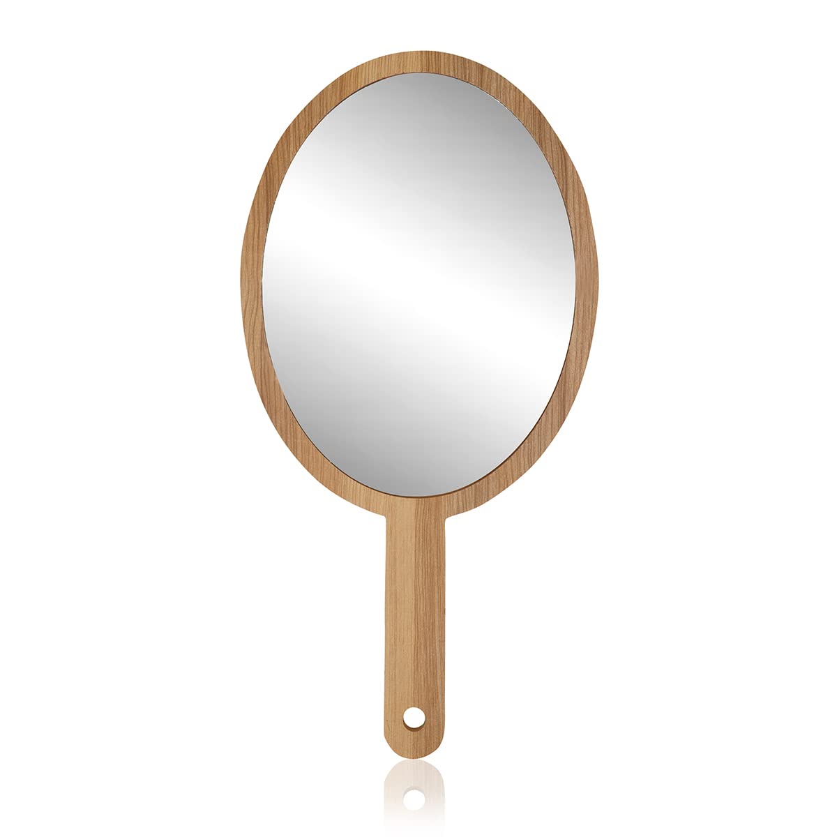 Wooden Handle Mirror Oval Shape for Shaving, Makeup & Grooming -12.5"