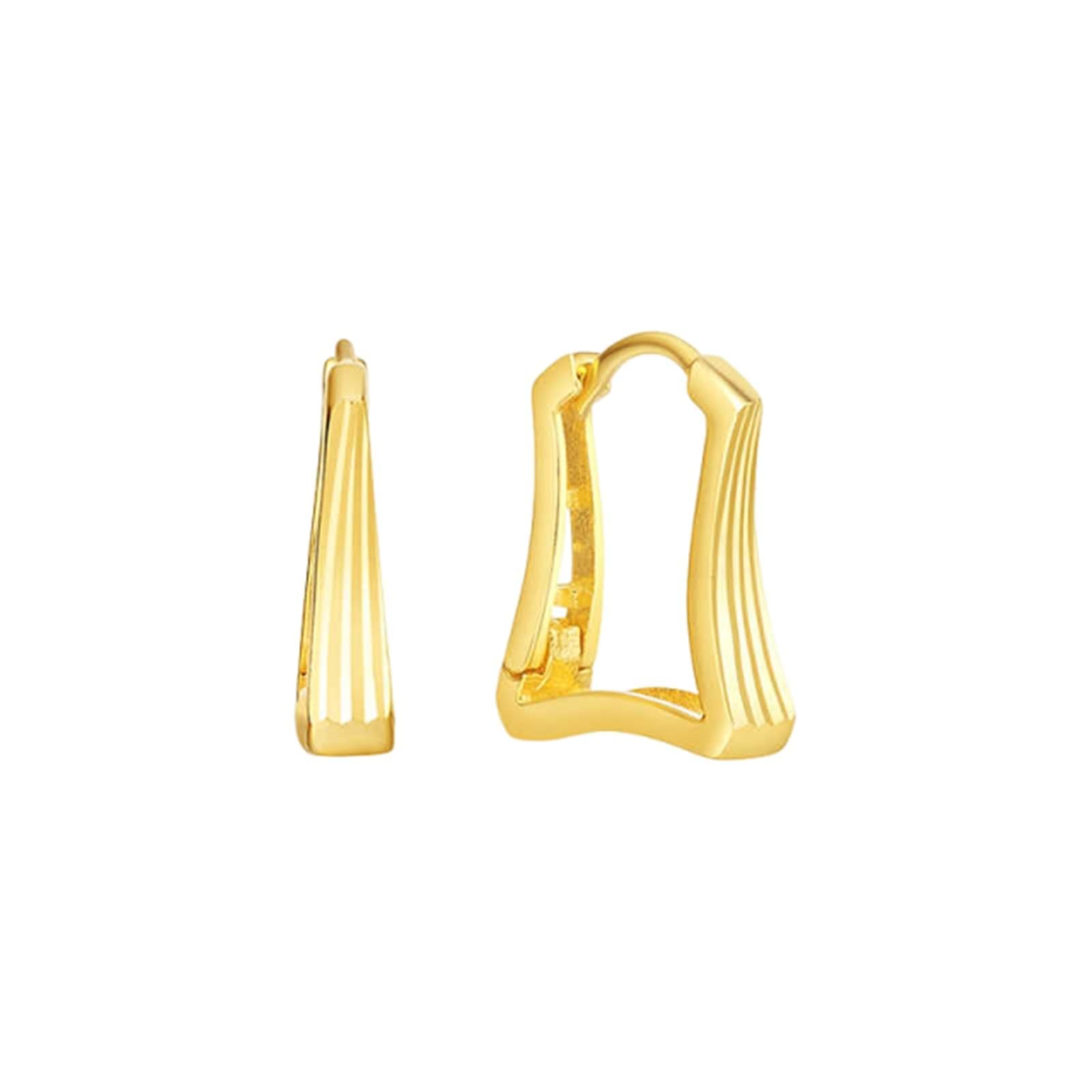 Epinki Prawdziwe złoto biżuteria Creole Hoop 9K/14K/18K żółte złoto, geometryczne kolczyki, damskie kolczyki na sztyfcie małe Au 750/585/375,