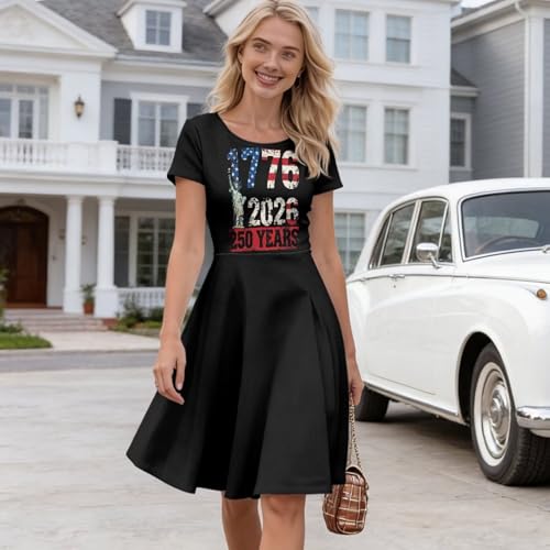 Image of AFPANQZ Womens Casual Summer Lightweight Vintage Dress Short Sleeve Midi Dress Knee-Long Luxury Formal Dress