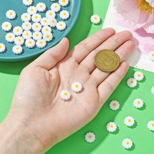 UR URLIFEHALL 40 Pcs Daisy Resin Beads Opaque White Flower Beads Plastic Floral Shaped Beads for Crafting DIY Jewellery Keychains Phone Straps - Image 3