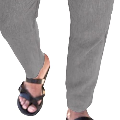 Men's Cotton Linen Drawstring Beach Pants Straight Leg Casual Summer Trousers Lightweight Basic Solid Long Pants4