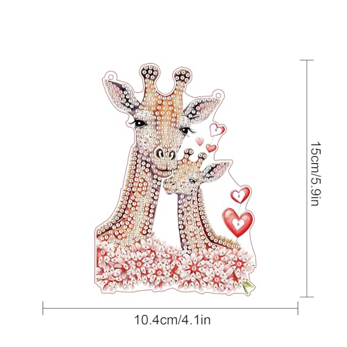 Image of AiYuanzsh DIY Acrylic Diamond Painting Hanging Kits, Love Giraffes Special Shape Diamond Rhinestone Round Diamond Art Hanging, Window Decorations Home Garden Wall Hangings Valentine's Day Gifts