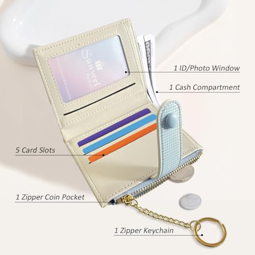 Image of Sunwel Fashion Rose Prints Wallet Small Bifold Wallet with Zipper Coin Pouch Card Slots ID Window for Women Girls (381BLUE)