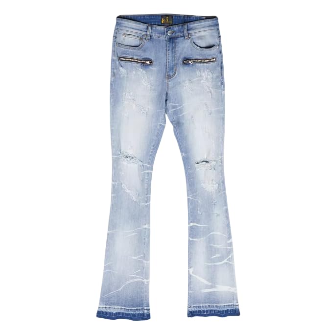 Men's Mid-Thigh Straight-Cut Denim Pants, Tie-Dyed Flared Long Pants, Casual Slim-fit Distressed Men's Jeans