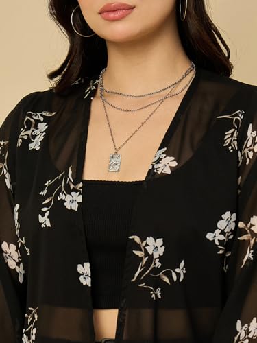 Image of Azira Georgette Floral Printed Front Open Shrug |Black Color|Short Length | Western & Casual Wear| Summer Wear | Shrugs for Woman Stylish