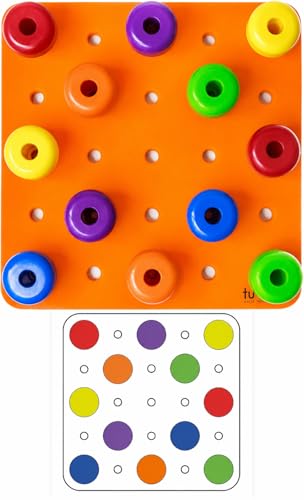 Image of Toddler Peg Board Sensory Montessori Fine Motor Skills Educational Toys - 30 Stackable Pegs + Pattern Card + Drawstring Backpack + E-Book (Orange)