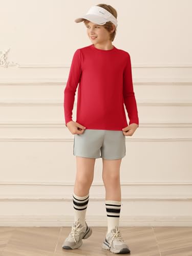 Haloumoning Boys Long Sleeve Athletic T-Shirts Kids Dry Fit UPF 50+ Neon Swim Shirts 5-14 Years4