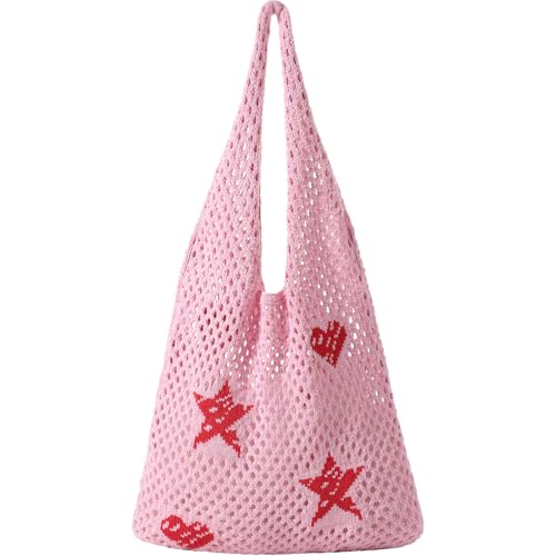 Image of Premillow Crochet Beach Tote Bags, Stylish Mesh Beach Bags Shoulder Bag for Women, Cute Summer Vacation Boho Tote Bag