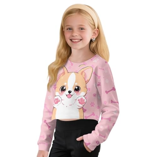 Girls Long Sleeve Crop Top for 5-14 Years Girls Crewneck Cropped Sweatshirt Fashion Pullover Teen Girl School3