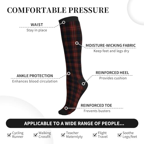 Macdonald Tartan Plaid Black Red Compression Socks For Women Men Knee High Running Socks For Running2