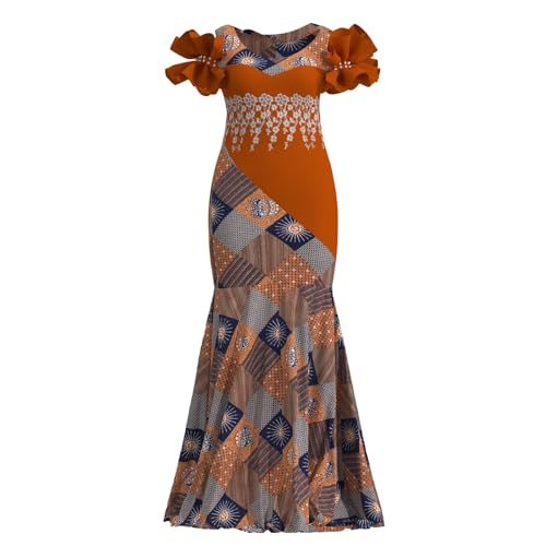 Image of iooiooi Womens Elegant Ankara Maxi Mermaid Dress Lace Decorated African Gowns