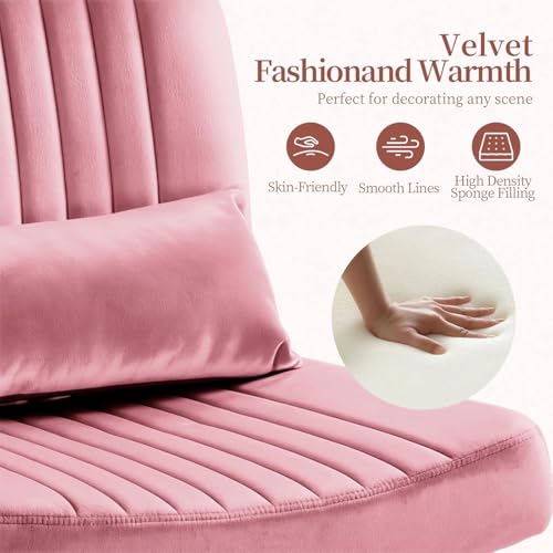 Image of Velvet Criss Cross Desk Chair with Wheels, Luxury Cross Legged Office Office, Swivel Wide Seat Vanity Chair, Armless Adjustable Height Gaming Chair Gift, Dusty (1, Light Rose Pink)