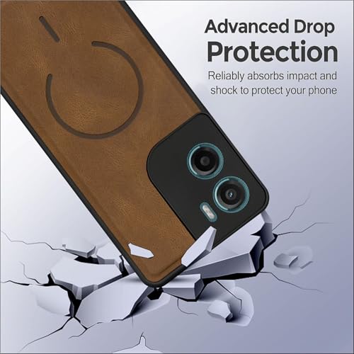 Image of SBMS Back Cover for Motorola G05 | Ultra Slim Soft Rubberised Hard Case | Oil Feel Soft Leather Back | Mag-Safe Design (Mag-Safe Not Support) | Camera Protection Case for Moto G05 (Brown)
