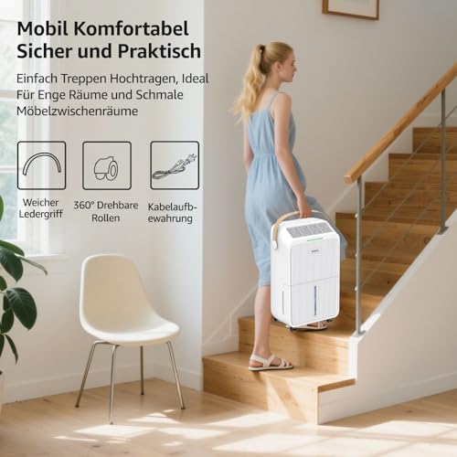 KNKA Luftentfeuchter, Leiser Raumentfeuchter, 16L/T, Spürbare Wirkung in 30min, Schlafmodus, Kindersicherung, Überlaufschutz, Automatischer Neustart, 110 m³ (45 m²), für Wohnung, Keller,Wohnzimmer