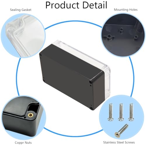 Otdorpatio Project Box IP65 Waterproof Junction Box ABS Plastic Black Electrical Boxes DIY Electronic Project Case Power Enclosure Clear Cover 3.94"x2.68"x1.97"(2Pcs)