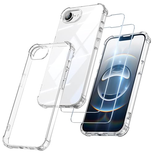 FLLAO 3 en 1 Funda para iPhone 16E 2025 (4th Generation) con 2 Protector Pantalla, [Almohadilla de Aire Integrada] Antigolpes Antiarañazos Carcasa para iPhone 16E 6,1 Pulgadas, Transparente