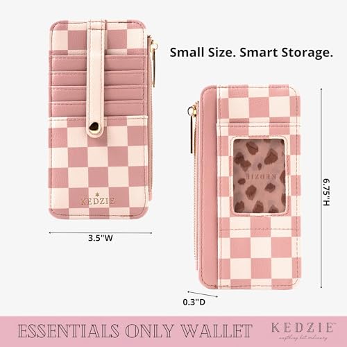 Image of KEDZIE Essentials Only Women's Zippered Wallet in Vegan Leather Small Card Holder Wallet Exterior ID Window - Check Please