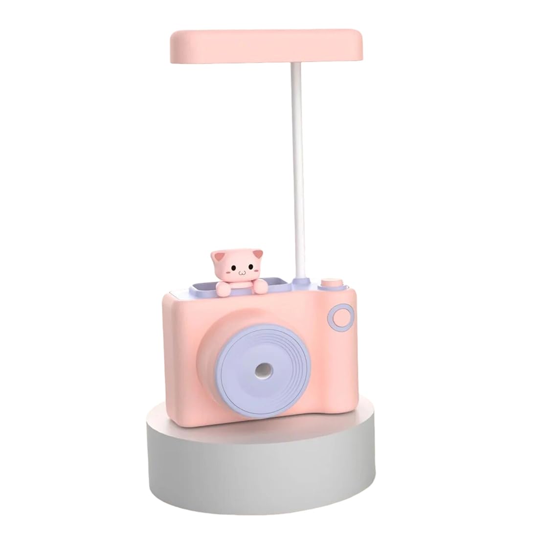 kiditos small study desk led lamp rechargeable, 360° flexible gooseneck lamp with pen holder, pencil sharpener, table lamp for girls boys room (camera), pink