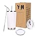 Produktbild Y·J&H 20oz (550ml) Doppelwandig Vakuum Isolierter Autobecher, Edelstahl Reiseflasche , Thermobecher Kaffee to Go mit 2 Spritzfestem Deckel 2 Strohhalm, Rohrbürste,BPA Free - Weiß