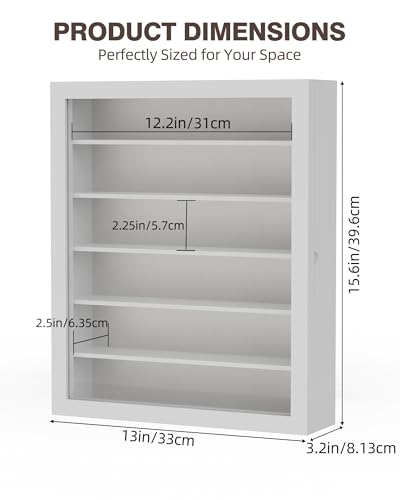 Image of TJ.MOREE Sunglasses Organizer Storage Wall Mounted: 13 x 15.6 inches Eyewear Display Case 6 Tier Rustic Wood Eyeglasses Holder Large Glasses Storage Box, White