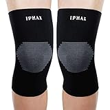 iPhax Knee Support Sleeves (Pair) for Joint Pain and Arthritis Relief, Improved Circulation Compression – Effective Support for Running, Jogging, Workout, Hiking and Recovery (Black, Medium)