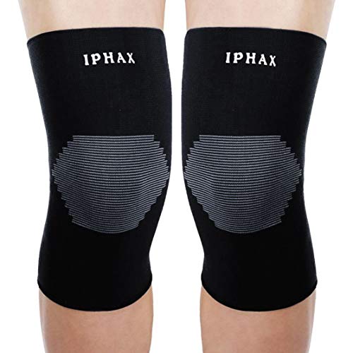 iPhax Knee Support Sleeves (Pair) for Joint Pain and Arthritis Relief, Improved Circulation Compression – Effective Support for Running, Jogging, Workout, Hiking and Recovery (Black, Medium)