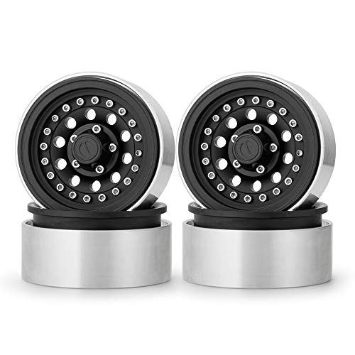 Que-T 1.9" Pack of 4 Alloy Metal Beadlock Wheel Rims for 1/10 RC Crawler SCX10 90046 D90 Trx4 (Black)