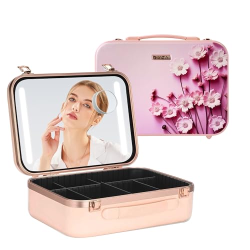 Boîte de beauté rose Lady rigide avec miroir éclairant haute définition