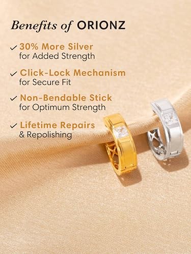 Image of ORIONZ Hoop Earrings for Men & Boys (1 Piece) - 925 Sterling Silver - Gift for Birthday Anniversary - 18k Gold Plated Jewellery - Men Fashion
