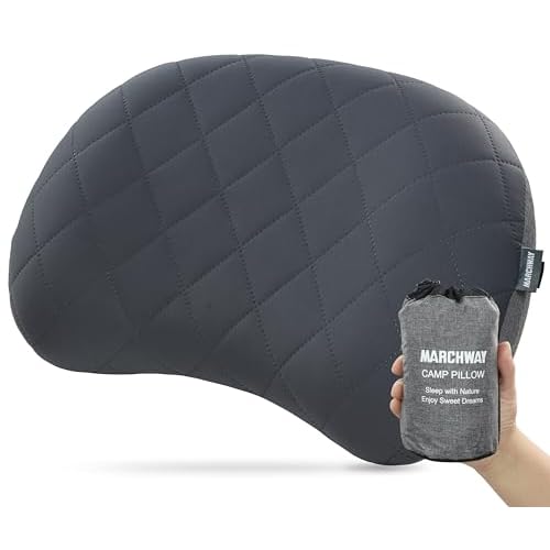 MARCHWAY Ultralight Inflatable Camping Pillow with Soft Washable Cover, Compact Compressible Portable Travel Air Pillow for Outdoor Camp, Sport, Hiking, Backpacking Sleep (Grey)