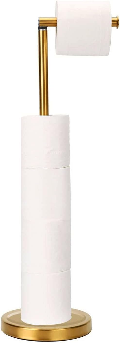 Songtec Gold Toilet Paper Holder Stand, Rust-Proof & Heavy Stainless Steel Base, Sturdy Free Standing for 5 Toilet Paper Rolls Max (Gold) Gold Stainless Steel
