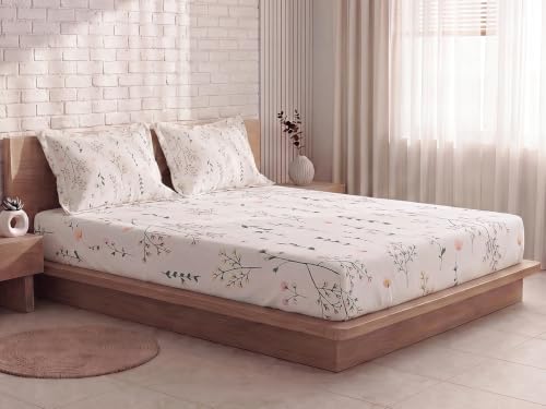 Image of SleepyCat 300 TC Cotton-Soft Microfiber Bedsheet with 1 Pillowcase|Wrinkle-Free|300 TC Plain Weave|No Creases, No Shrinkage|No Colour Fading|150 GSM|Flora Mist|Fits Mattress Upto 8 Inches|Single