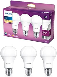 Philips LED A60 3 Pack Frosted Light Bulbs [E27 Edison Screw] 13W - 100 W Equivalent, 220 - 240V, Warm White 2700K, Non Dimmable