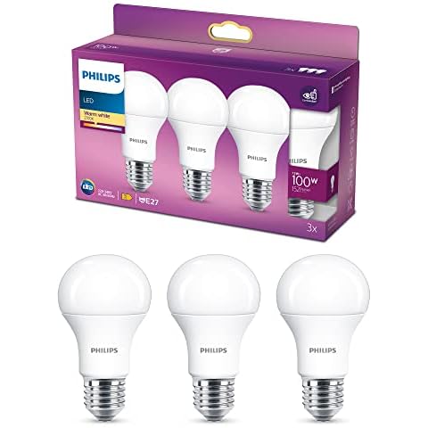 Philips LED A60 3 Pack Frosted Light Bulbs [E27 Edison Screw] 13W - 100 W Equivalent, 220 - 240V, Warm White 2700K, Non Dimmable Cover