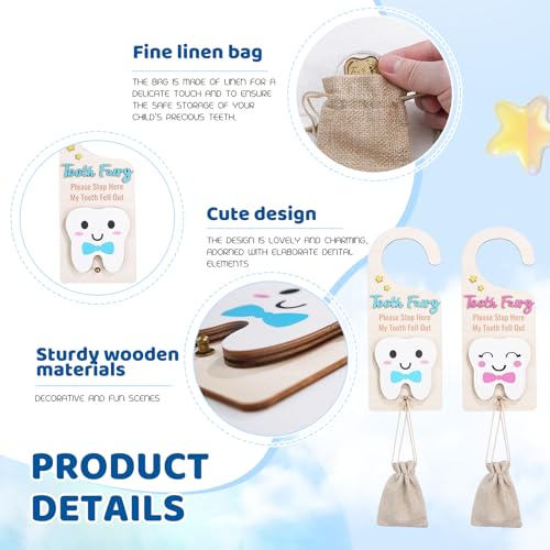 Image of Tooth Fairy Door Hanging Tooth Fairy Storage Bag One Tooth Fairy Coin Keepsake Wooden Tooth Holder with Money Slot to Commemorate Your Child's First Lost Tooth, Tooth Fairy Gift(Blue)