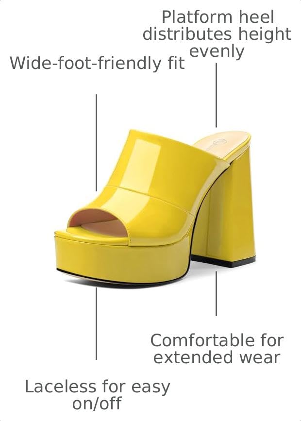 Image of Women Square Open Toe Platform Chunky Heel Slide Sandals | Slip On High Heel Dress Sandals, Elegant Formal Footwear For Wedding Club Evening Party Events