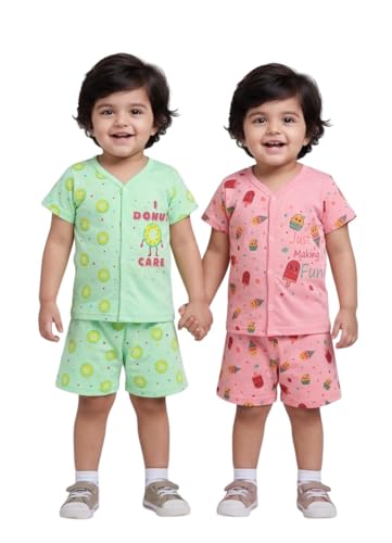 Image of Chandrika Baby Boys & Girls Regular Fit 100% Cotton Half Sleeve Jhabla & Shorts Set Pack of 3