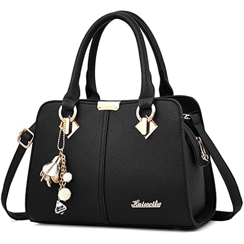 FORRICA Handbags for Women Elegant Pendant Ladies Shoulder Bags Top Handle Crossbody Bag PU Leather for Shopping Work Dating Black Cover