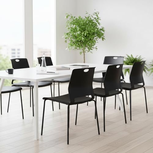 Image of Sidanli Black Stacking Chairs Set of 4, Plastic Stackable Chair for Office Conference Waiting Break Room