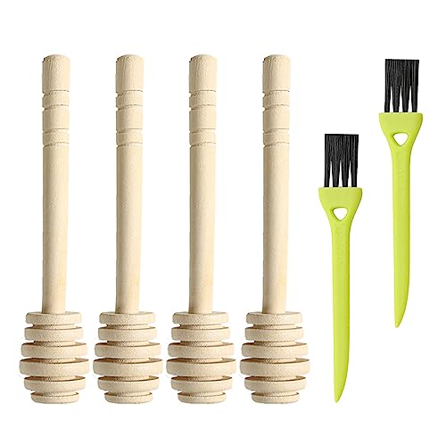 Agitador de madera para miel y té de leche, con cepillo de limpieza para mermelada y café