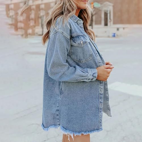 Women's Casual Denim Button Down Distressed Jacket, Beauty North Jean Jacket, New Washed Denim Shirt Jacket for Women2