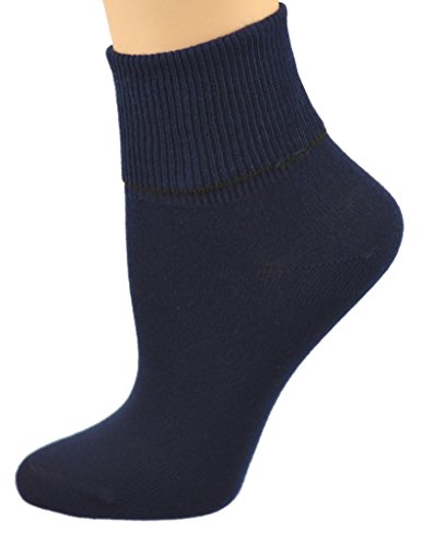 Sierra Socks Big Girls 3 Pairs Pack Pima Cotton, Everyday Wear, School Uniform Turn Cuff Seamless Toe Socks W16813 (Navy)2