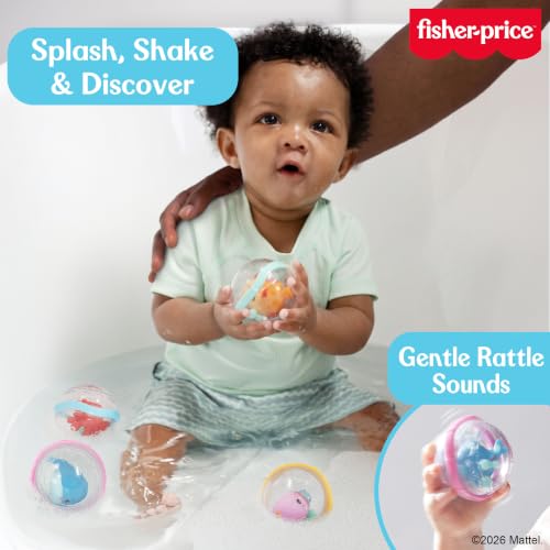 Fisher-Price™ Sensory Rattle Set, 4-Piece Baby Bath & Activity Toy Balls with Ocean Animals, Easy Grasp Rattles for Babies & Toddlers 6M+ - image 2