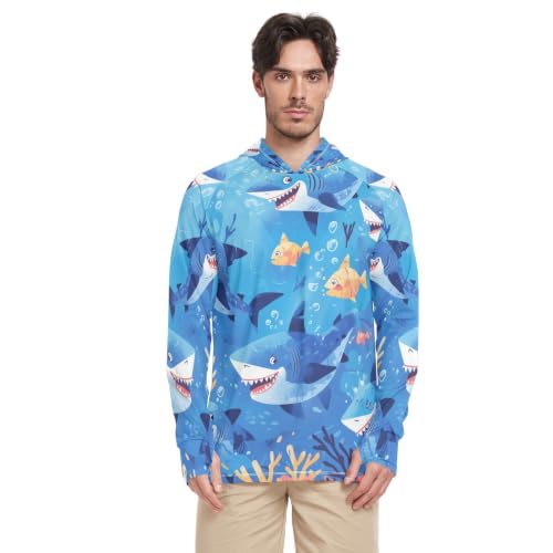 Rash Guard Homme Protection Solaire UPF 50+ T-Shirt Pêche Manches Longues Requins Bleus