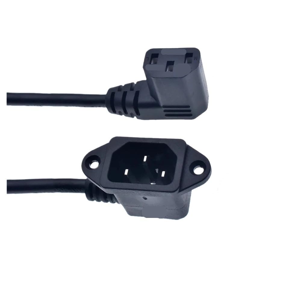 Hongpan Przedłużacz IEC320 C14 do C13, C14 z otworami do śrub kątowych i C13 lewy kąt krótki, długość 30 cm/60 cm