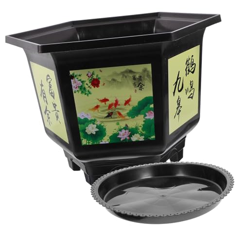 UPKOCH Macetas Hexagonales De Plástico para Balcón y Bonsái, Juego De 2 Piezas Bandeja, 30 Cm De Diámetro x 21 Cm De Alto, Color Café, Maceteros para Suculentas y Plantas De Interior