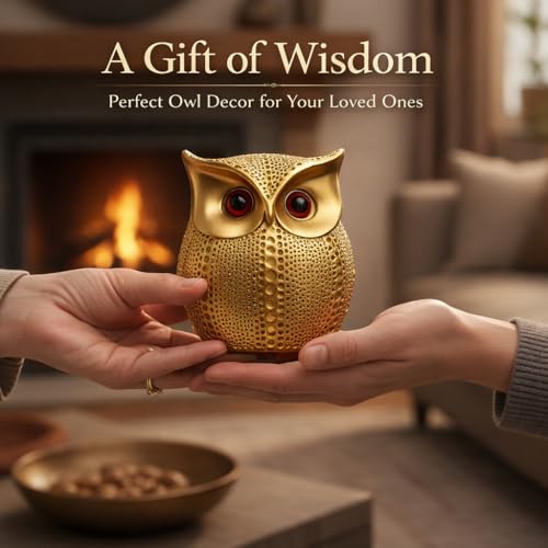 Image of Golden Owl Showpiece for Home Decor | Feng Shui Owl Statue for Wisdom, Wealth & Good Luck | Decorative Owl Figurine for Living Room, Office Desk, Gift Item